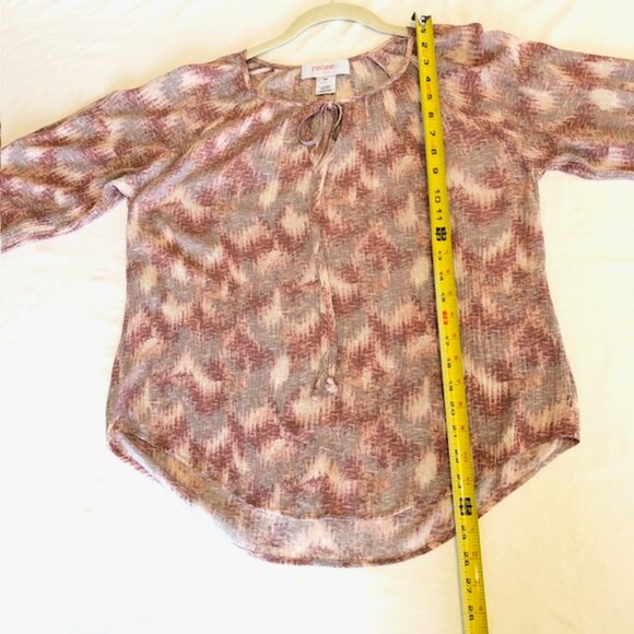 Renee C. Size M Women’s Top Burgundy, Mauve, Tan and Gray 3/4 Sleeve Boho Loose - Picture 4 of 7